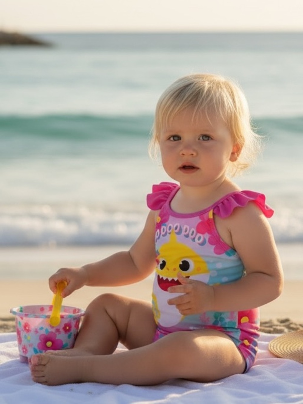 Pink Fong Toddler Pink Ruffle-Strap Baby Shark One-Piece Swimsuit